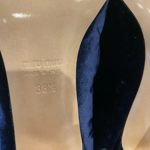 Miu miu vintage designer Blue velvet bow pump women’s heel shoes size 38 1/2 - Picture 4 of 6